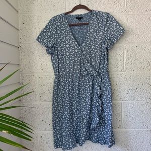J Crew Mercantile Floral Chambray Wrap Dress